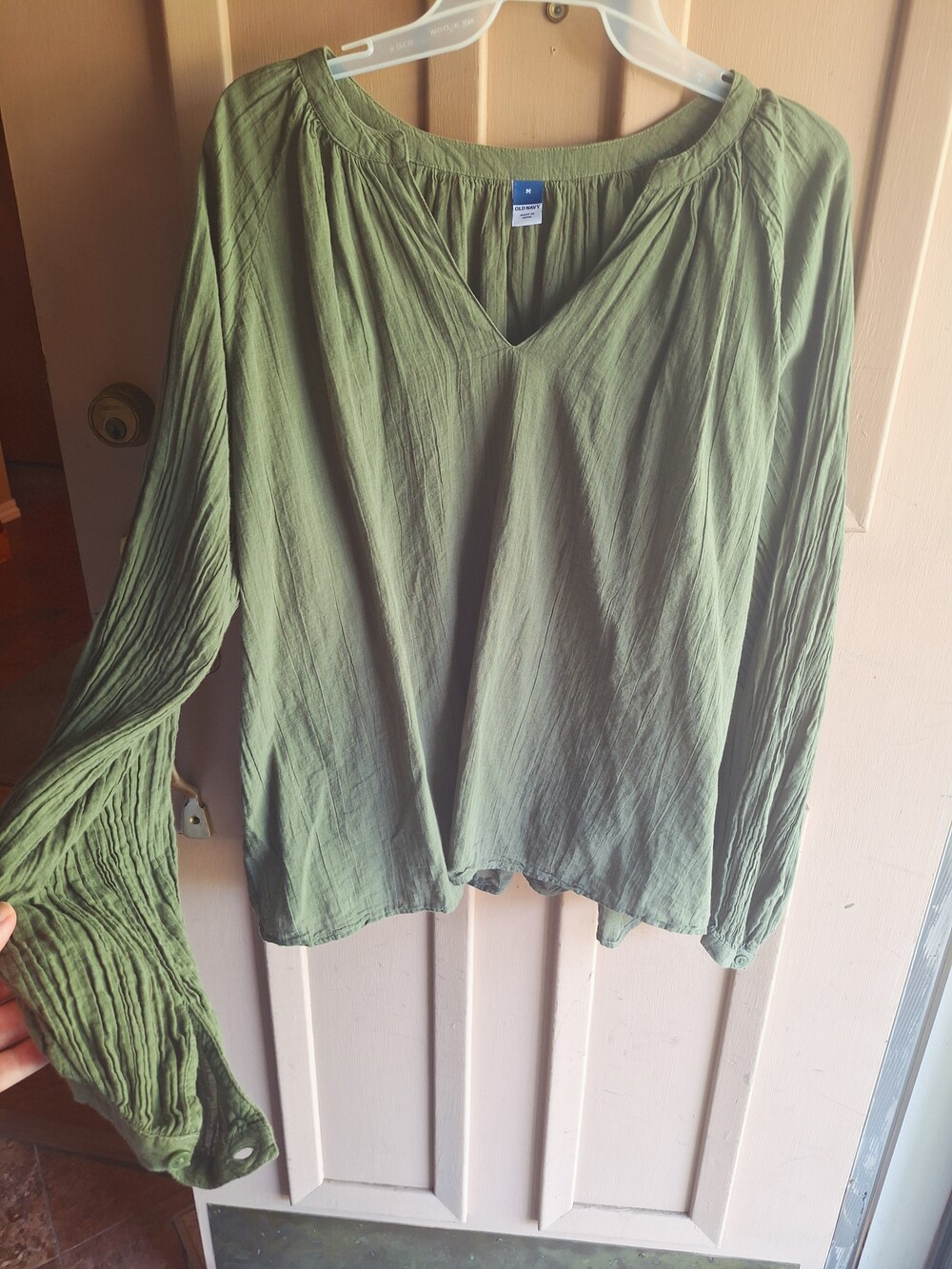 Old Navy Flowy Gauzy Olive Green Blouse M